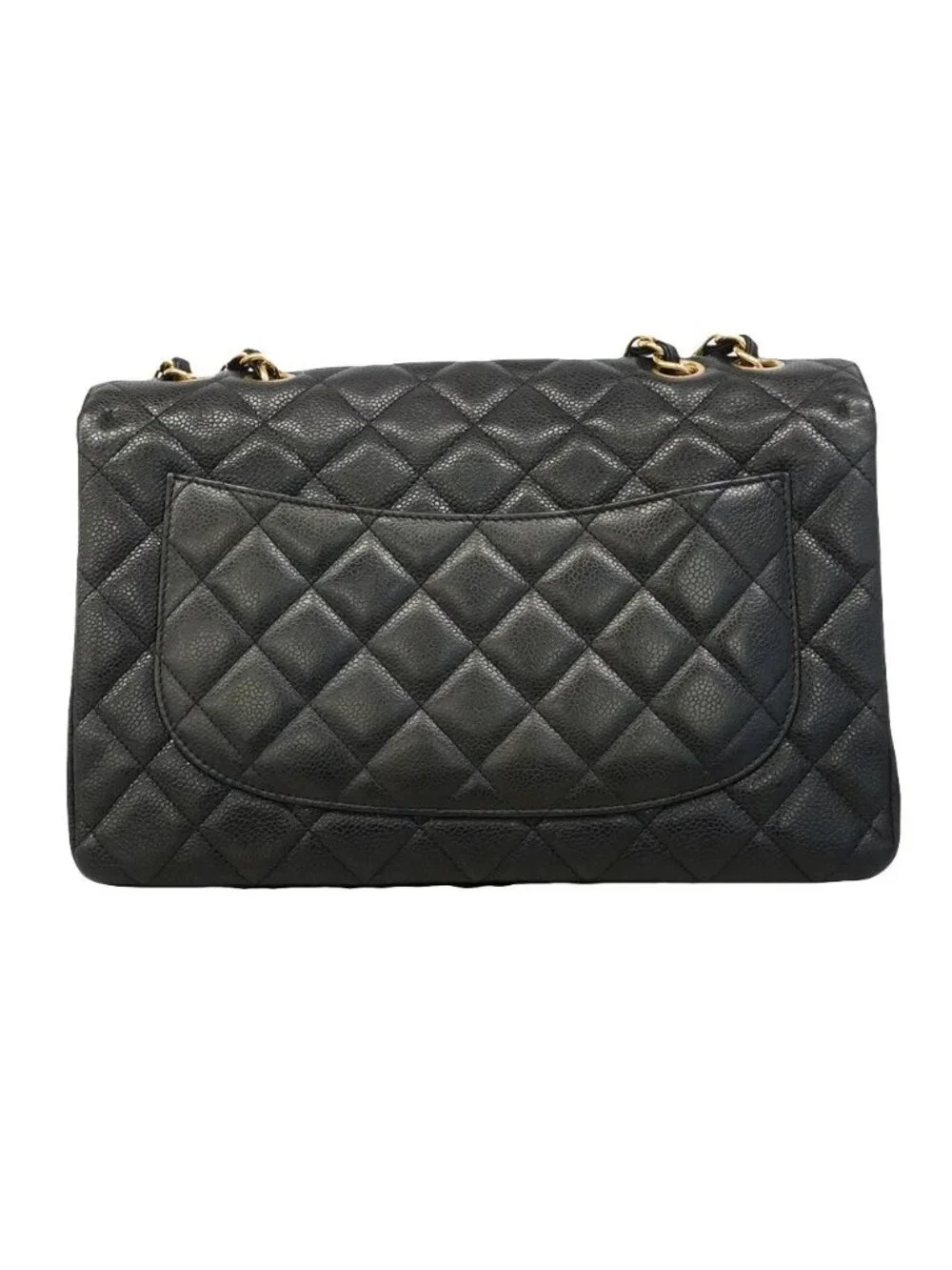 Chanel Shoulder Bag Maxi Quilted Caviar Leather Black Gold